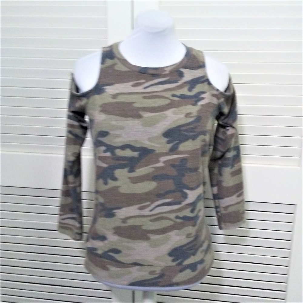Jolie Cold Shoulder Camo Super Soft Long Sleeve Tee